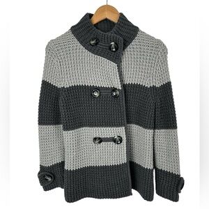 Banana Republic Double Breasted Chunky Knit Color Block Wool Bl Cardigan Sweater